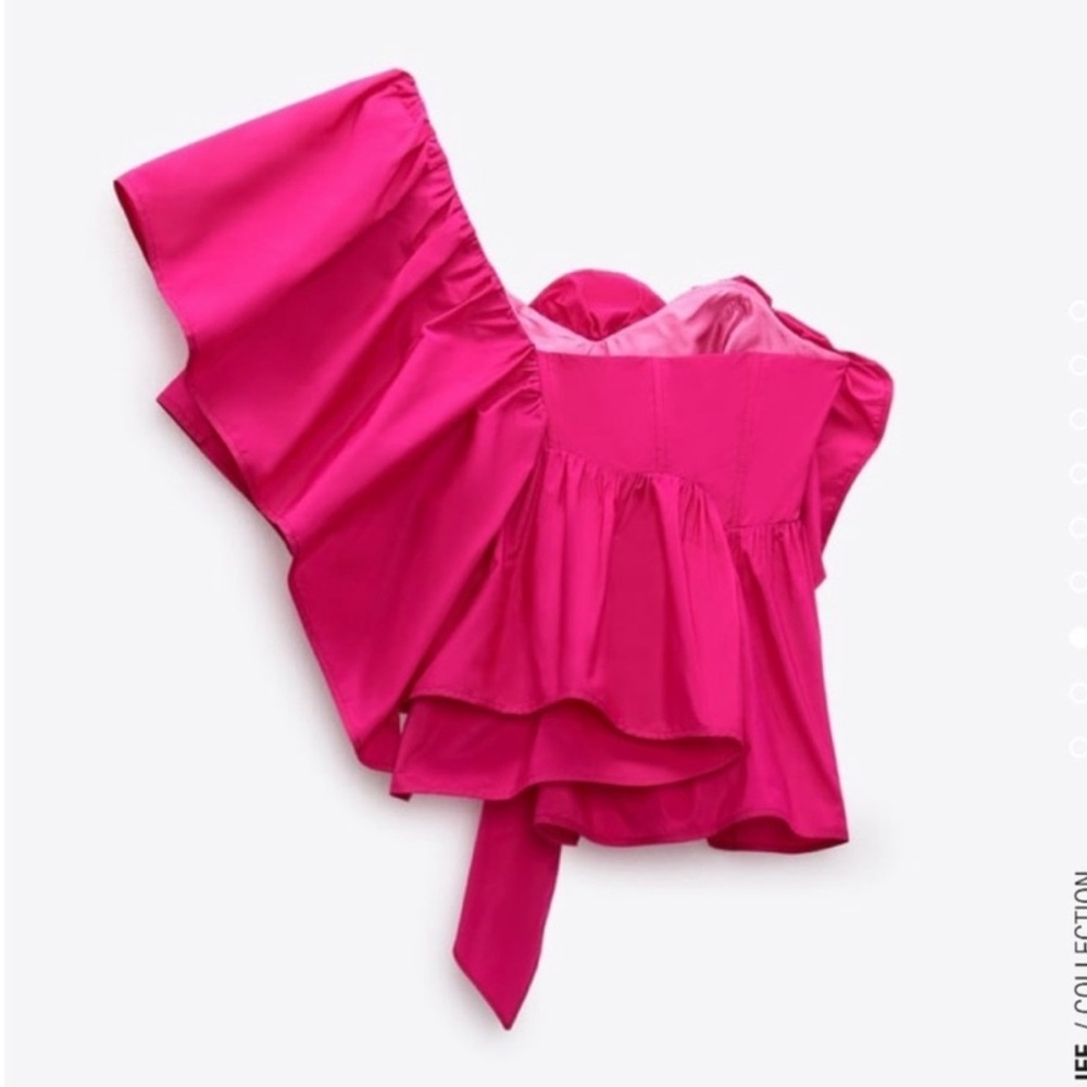 ZARA Ruffled Asymmetric one shoulder Top S & M Available NWT - Picture 9 of 12